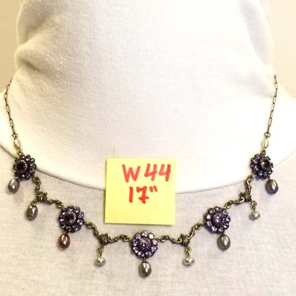 Liz Paiacios Purple Fresh Water Pearls Swarovski Crystals & Silver Necklace - Picture 2 of 9